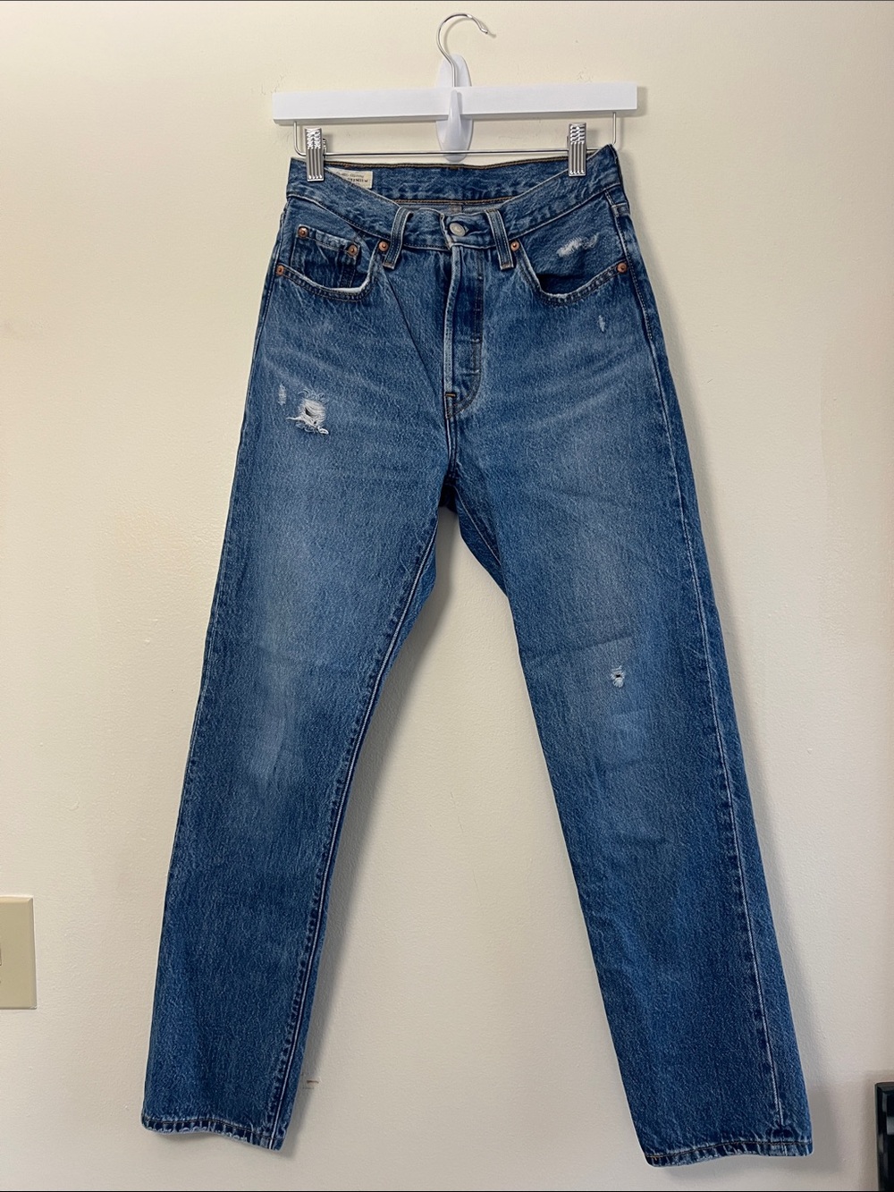Levi's Straight Fit Distressed Denim Jeans - Blue